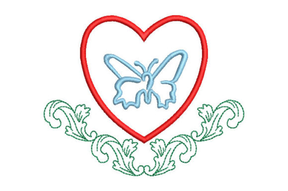 Heart with Butterfly Embroidery Design